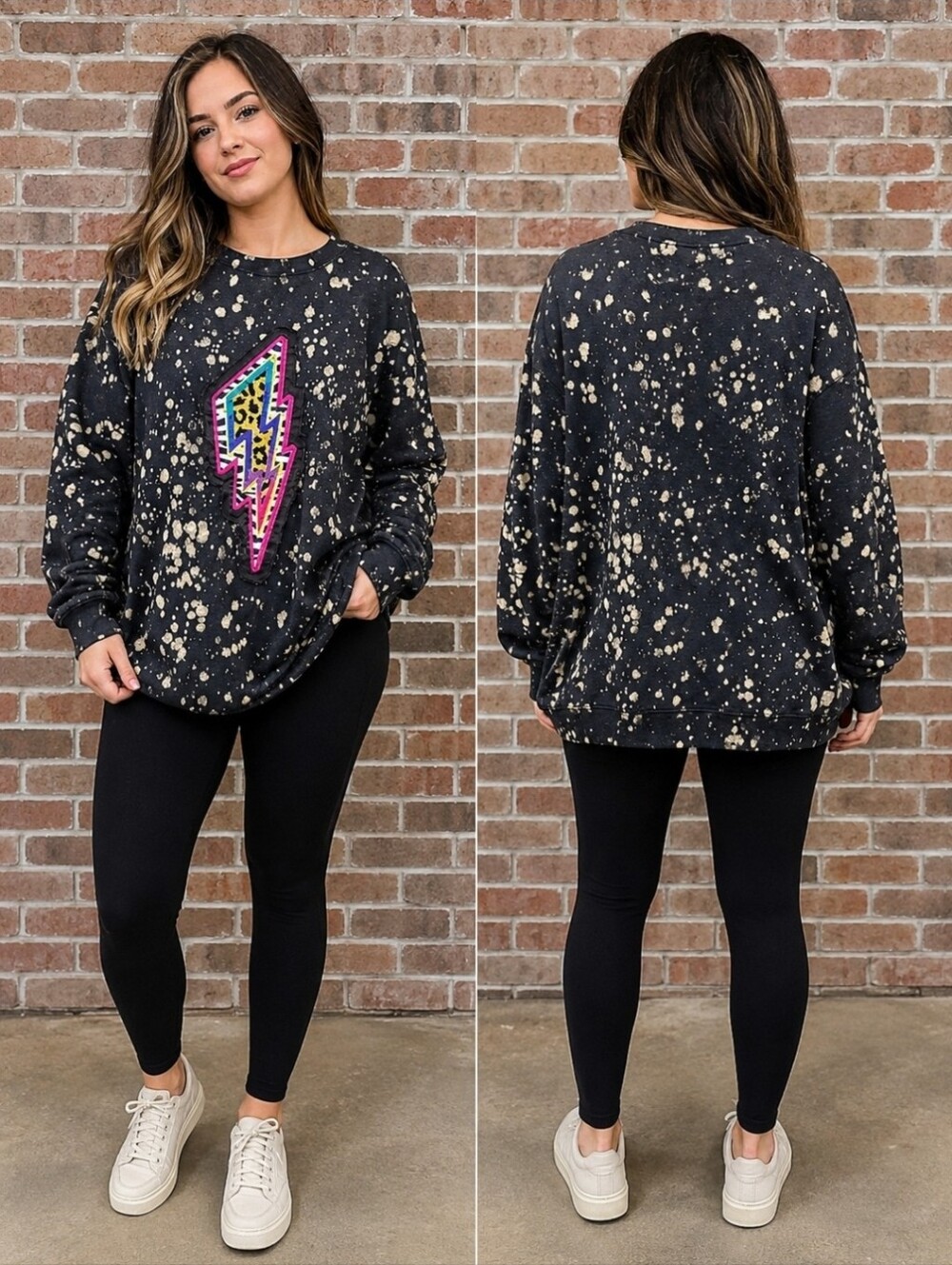 90's Distressed Lightning Bolt Crewneck Sweater